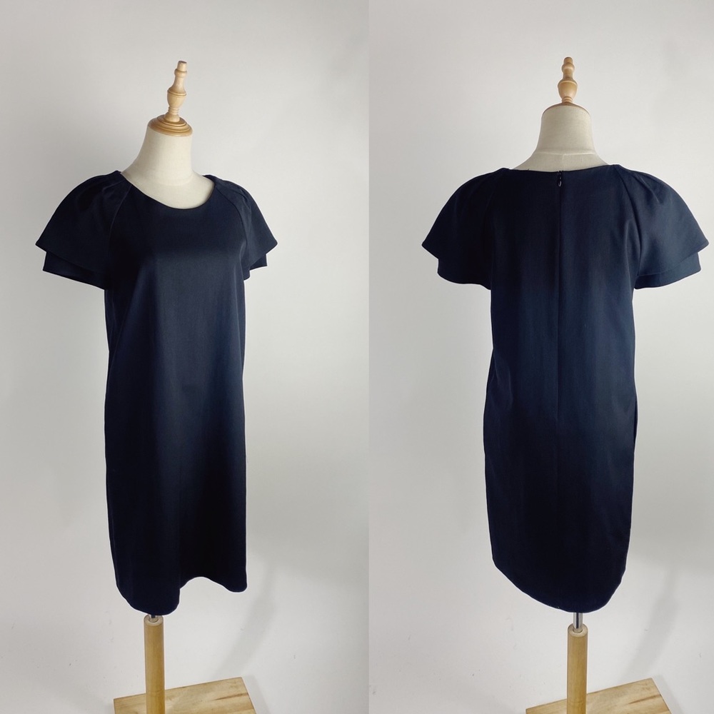 HACHE Designer Layered Short Sleeve Suiting Stretch Wool Shift Dress Women Med